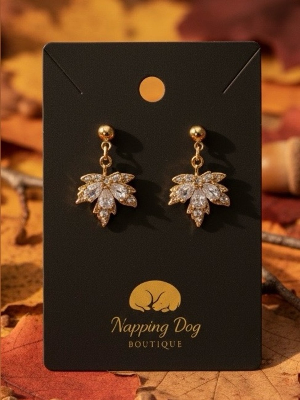 Crystal Maple Leaf Dangle Earrings – Gold-Tone Fall Earrings
